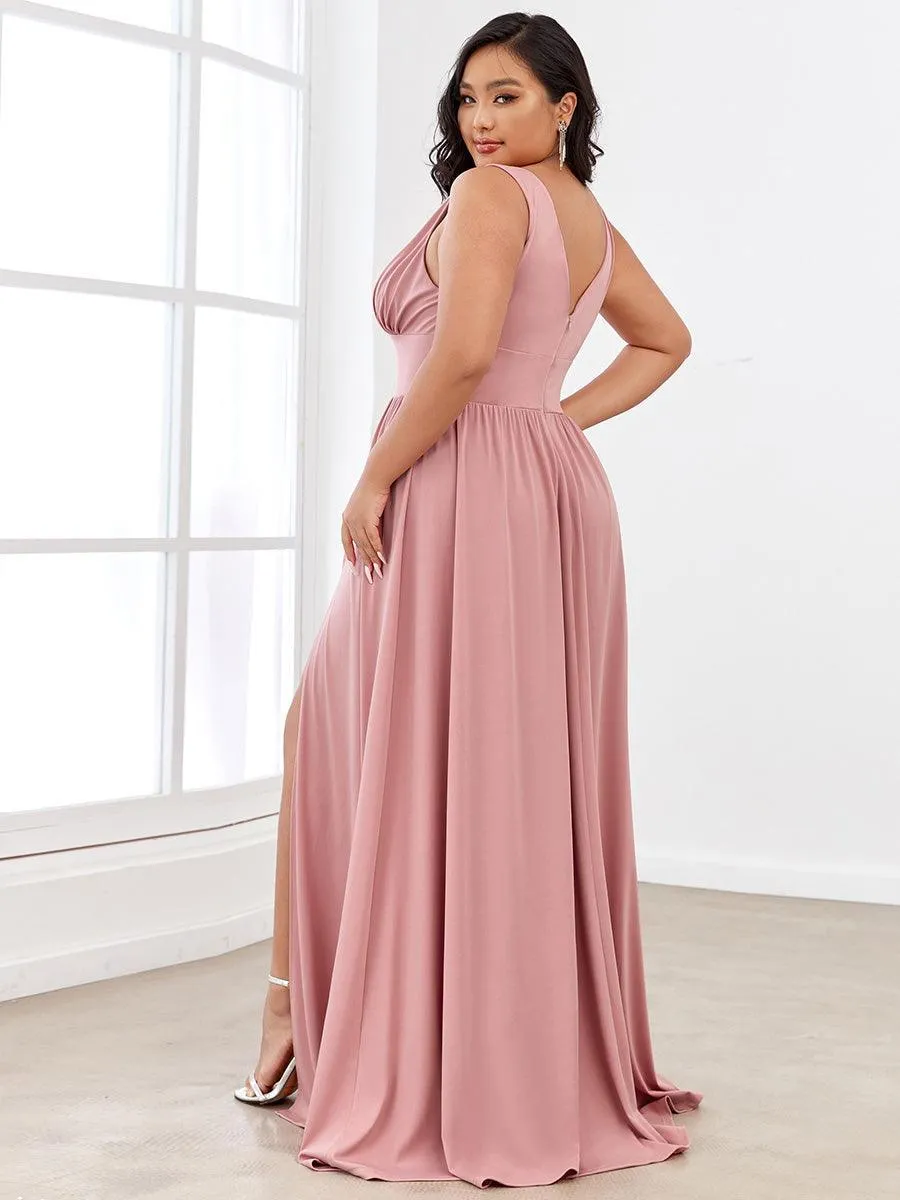 Robe gala longue taille haute à col V
