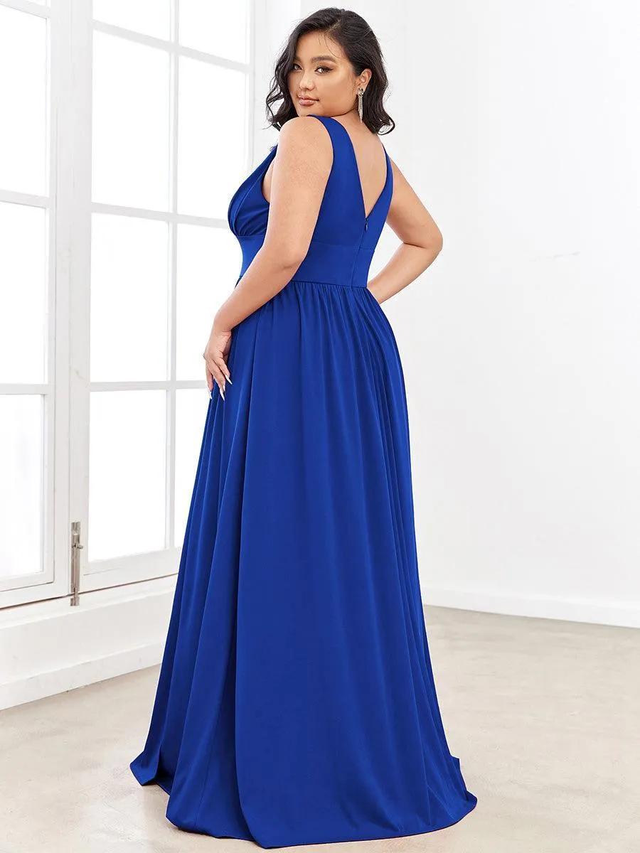 Robe gala longue taille haute à col V