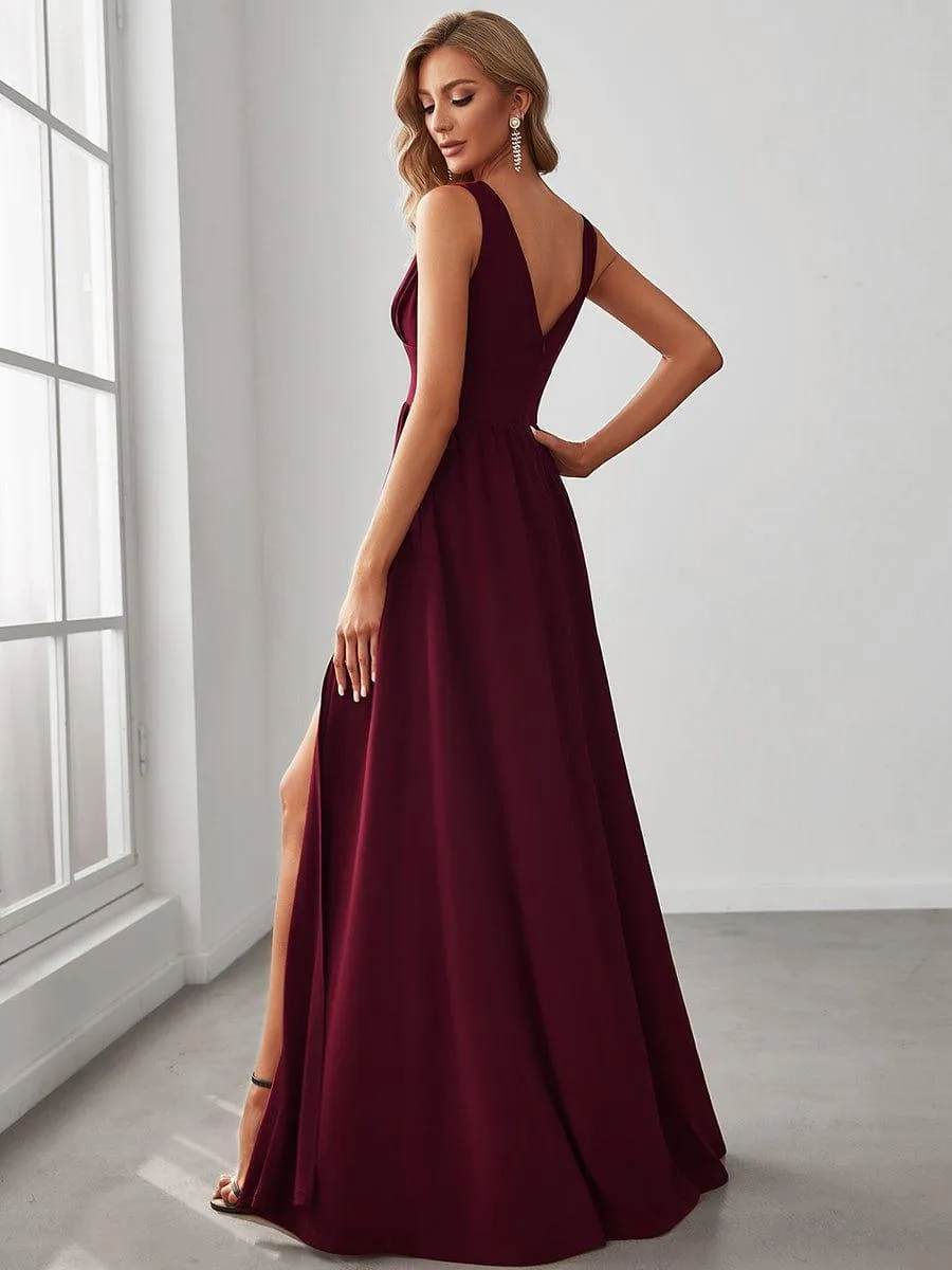 Robe gala longue taille haute à col V