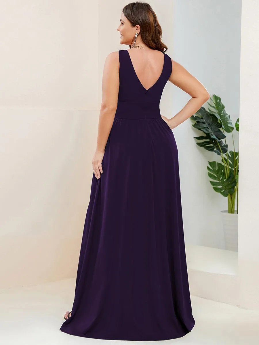 Robe gala longue taille haute à col V