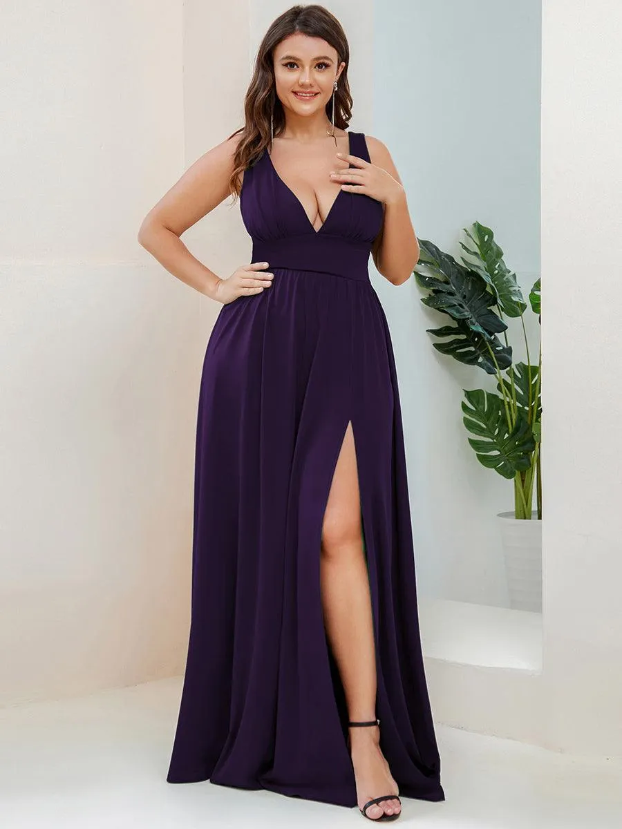 Robe gala longue taille haute à col V