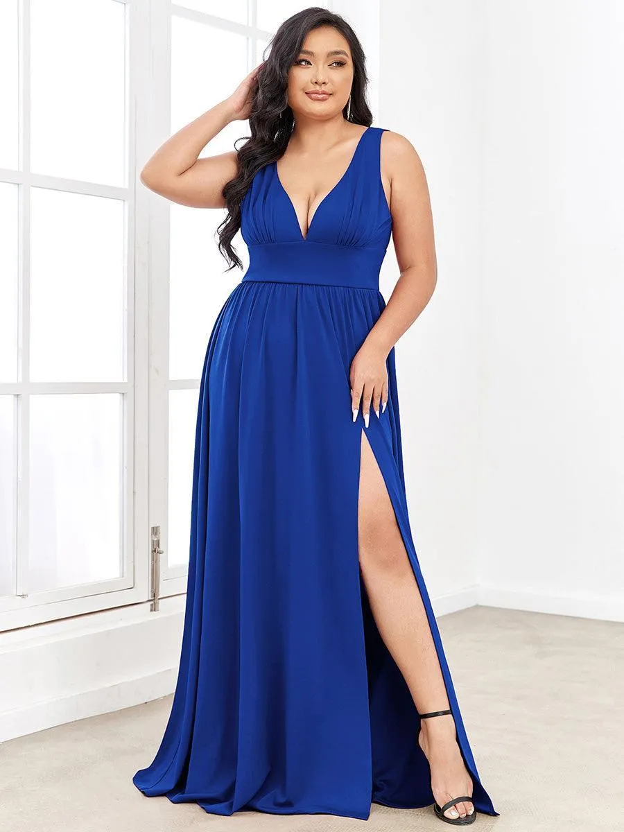Robe gala longue taille haute à col V