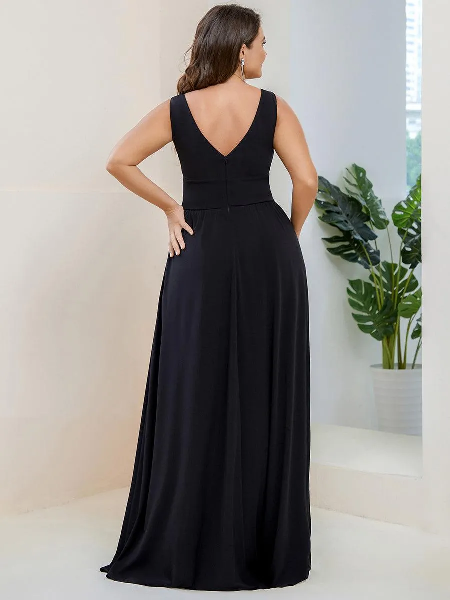 Robe gala longue taille haute à col V