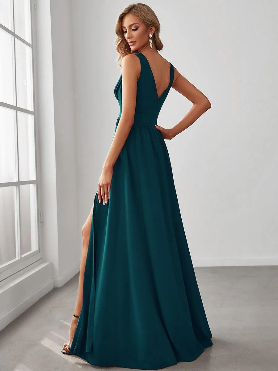 Robe gala longue taille haute à col V
