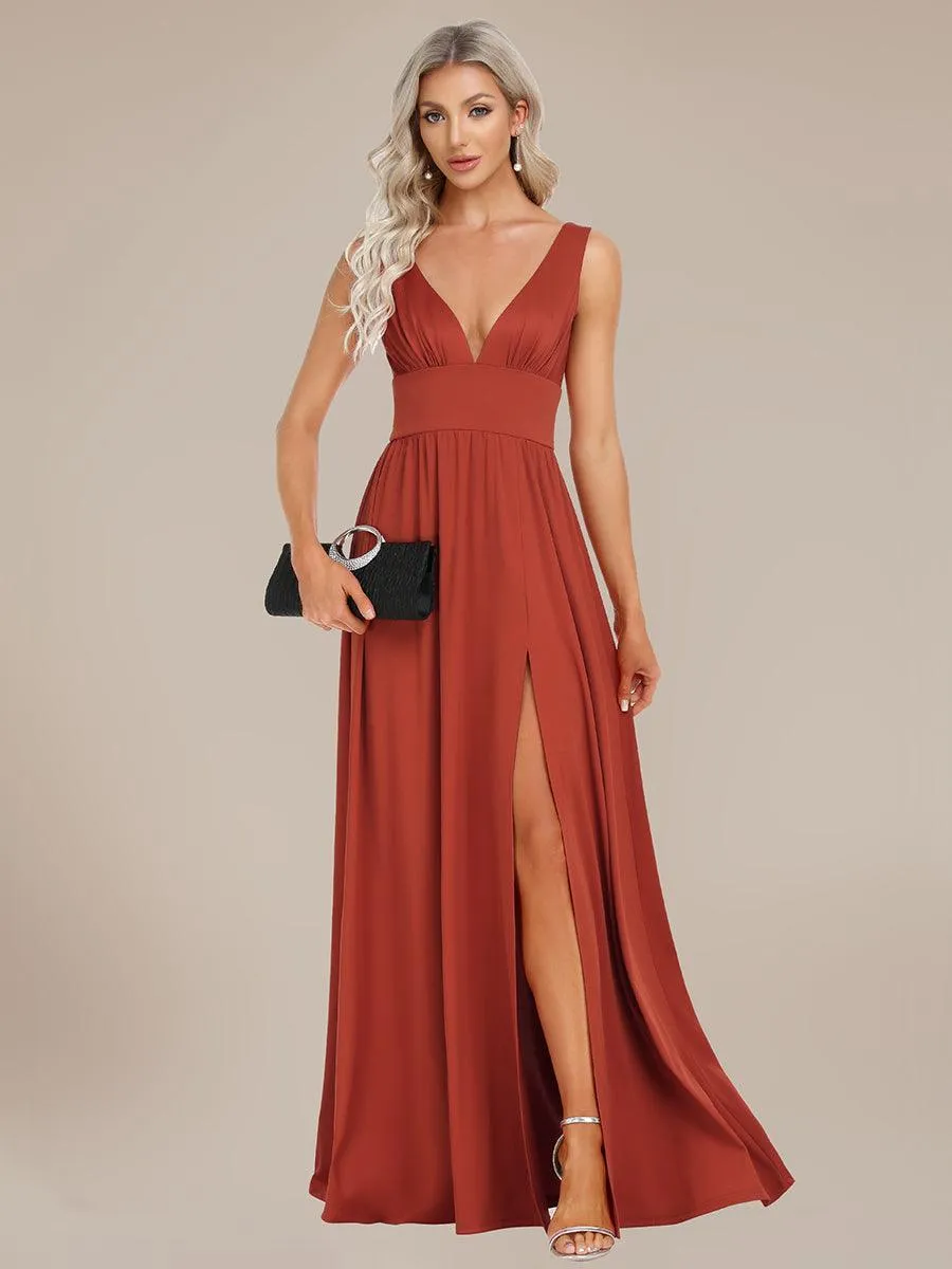 Robe gala longue taille haute à col V