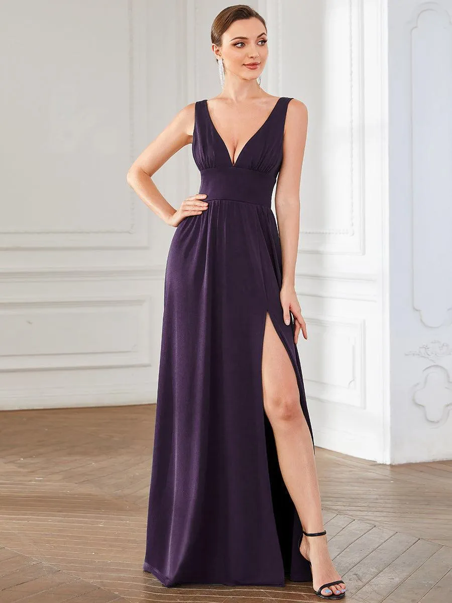 Robe gala longue taille haute à col V