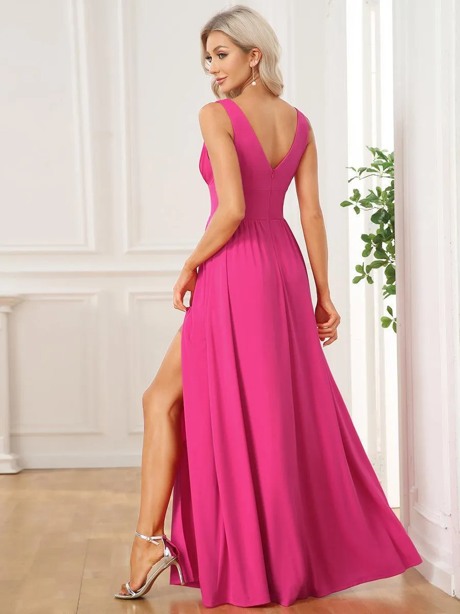 Robe gala longue taille haute à col V