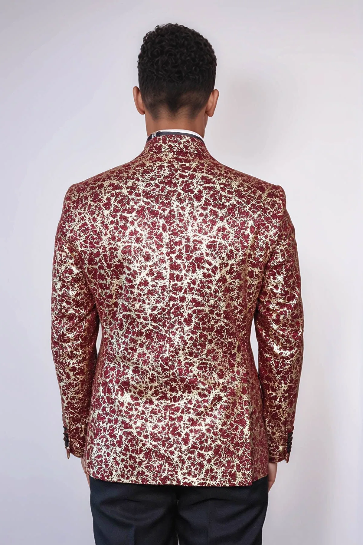 Root Pattern Peak Lapel Burgundy Men Prom Blazer - Wessi