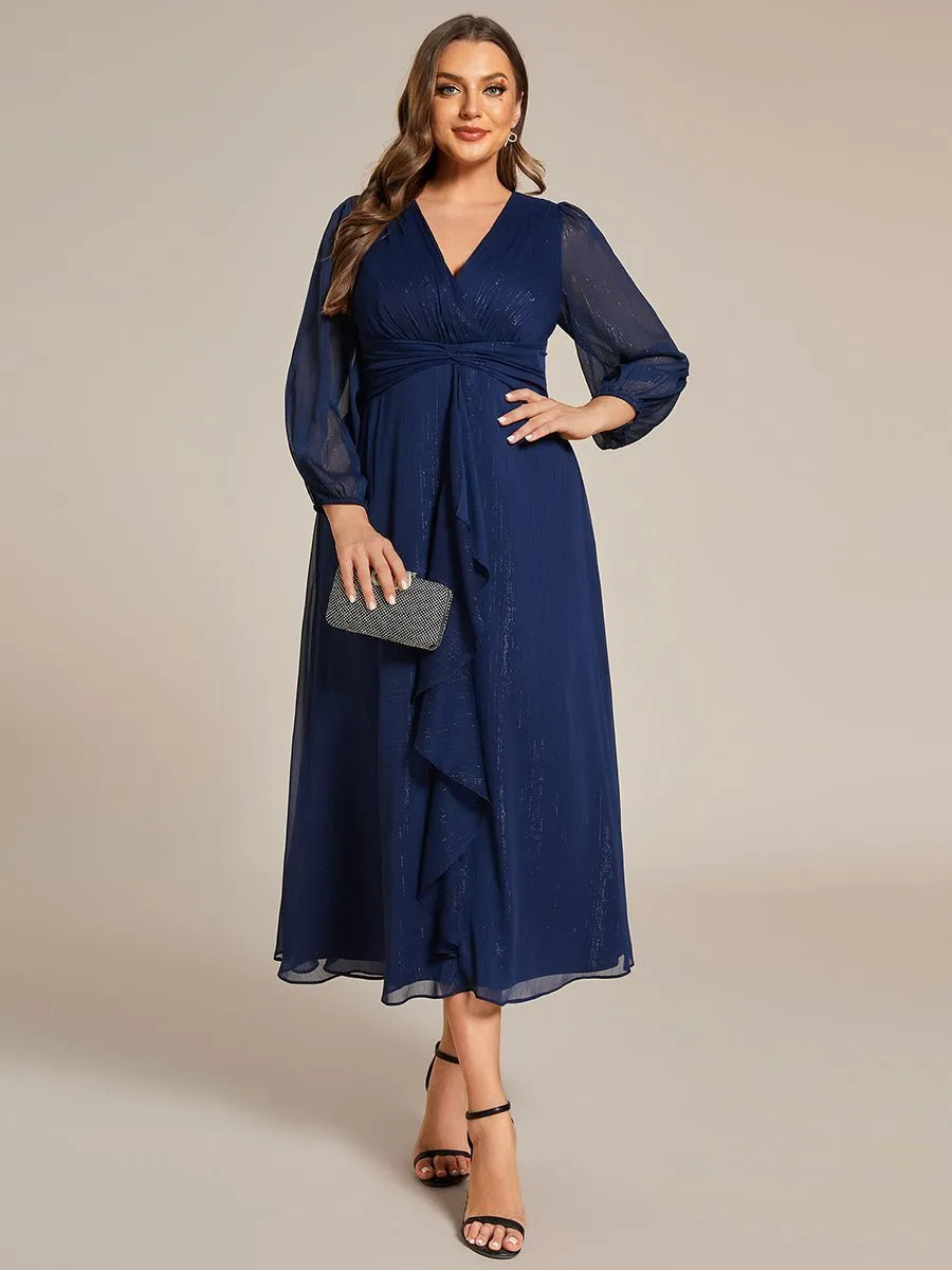 Roycebridal Francis sleeved mother of the groom ruffled dress in navy Express NZ wide