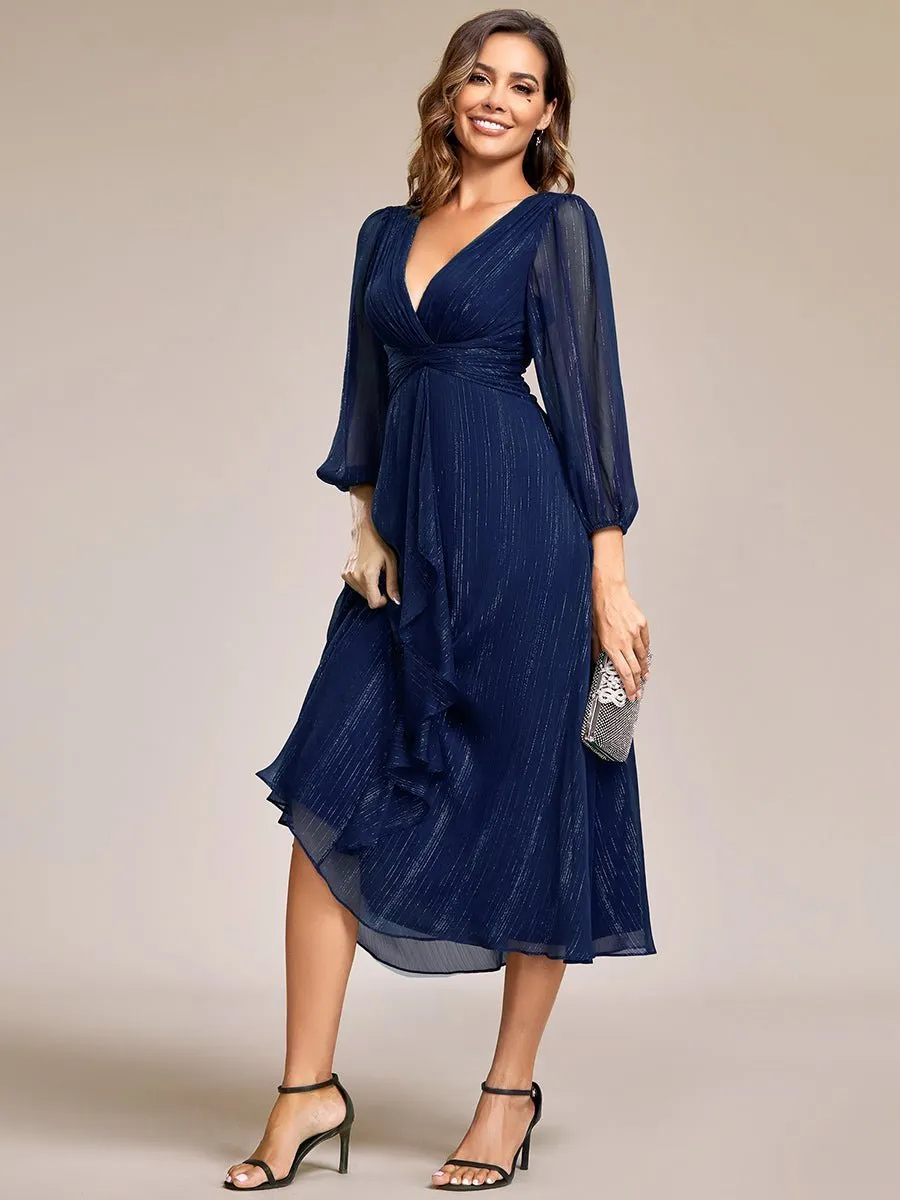 Roycebridal Francis sleeved mother of the groom ruffled dress in navy Express NZ wide