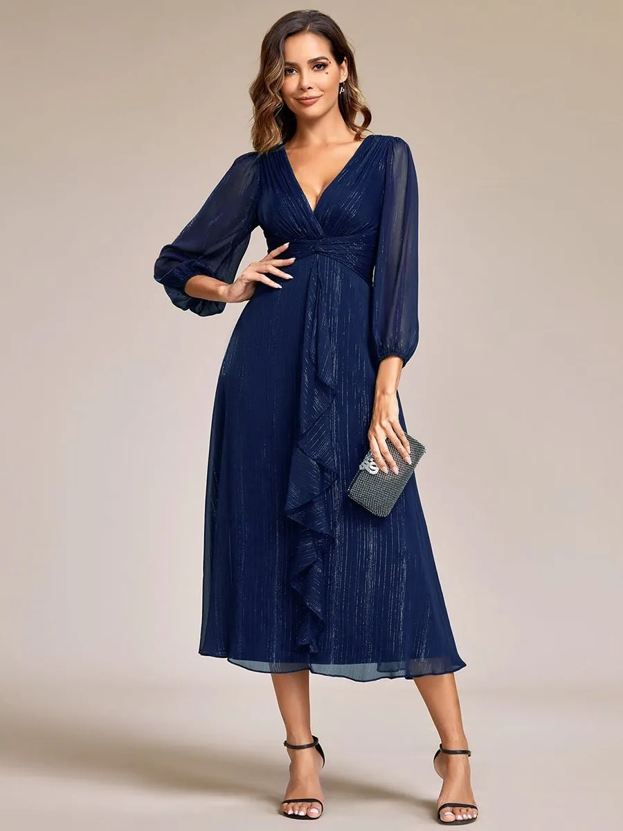 Roycebridal Francis sleeved mother of the groom ruffled dress in navy Express NZ wide