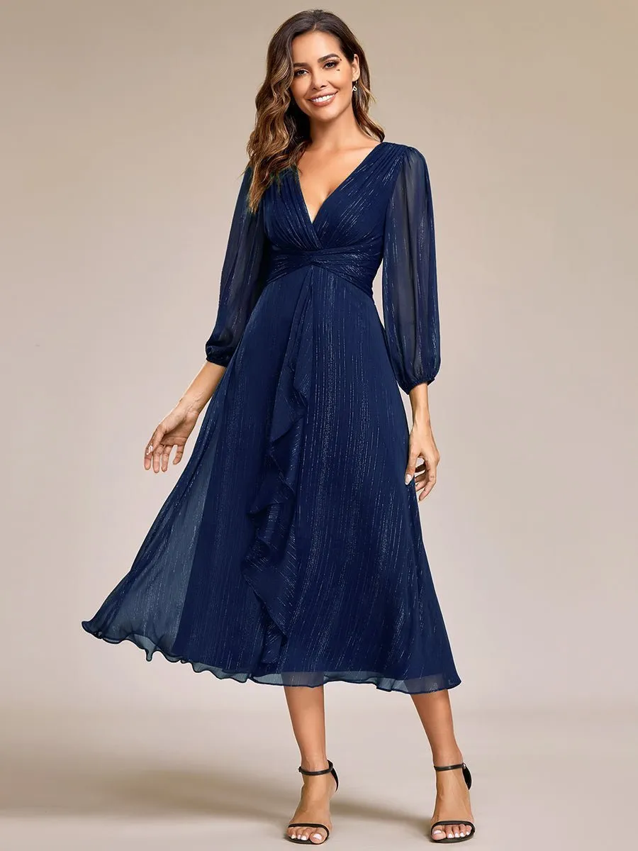 Roycebridal Francis sleeved mother of the groom ruffled dress in navy Express NZ wide