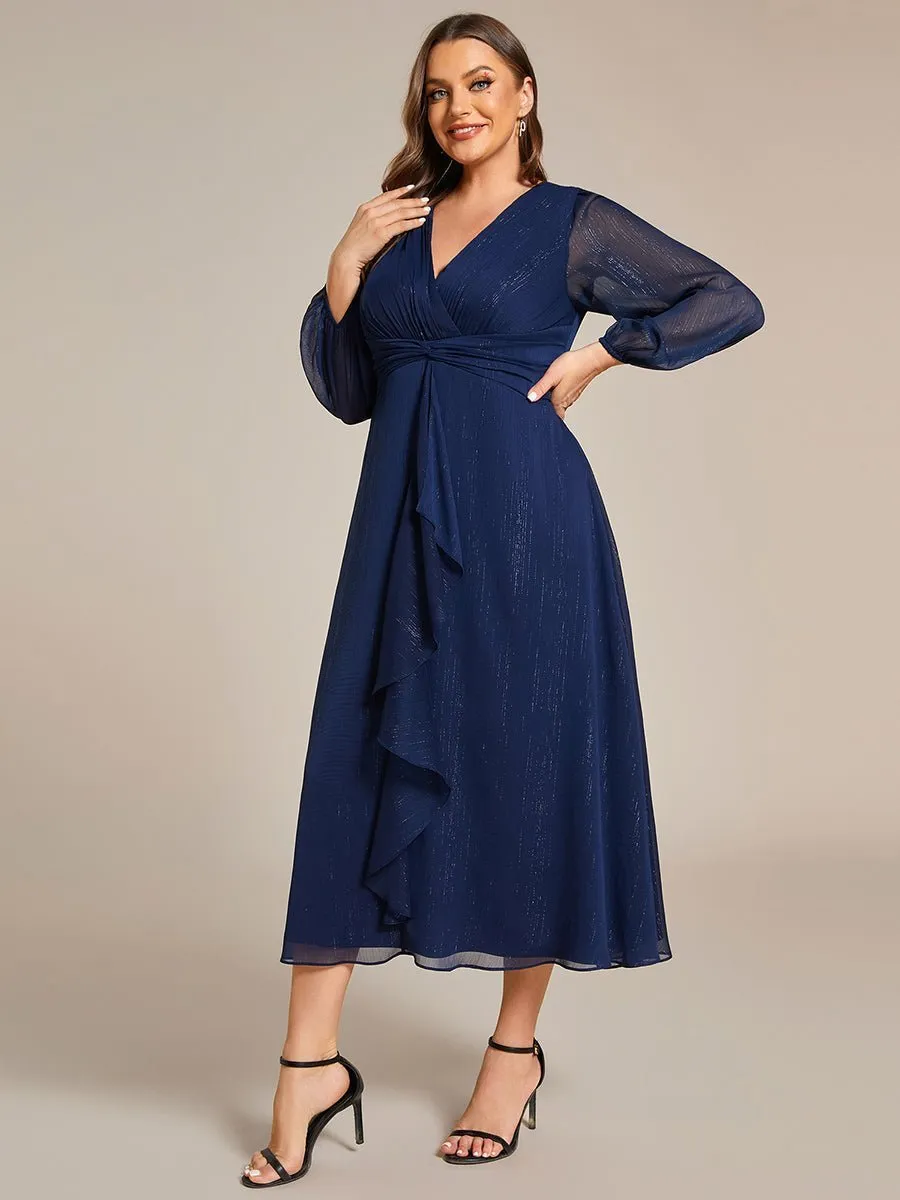 Roycebridal Francis sleeved mother of the groom ruffled dress in navy Express NZ wide