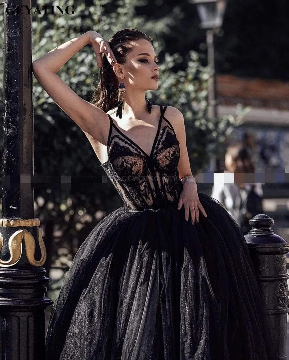 Roycebridal Short Tea Length Black Wedding Dresses V Neck