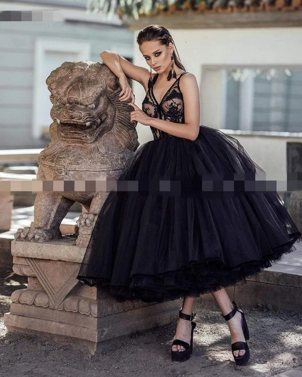 Roycebridal Short Tea Length Black Wedding Dresses V Neck