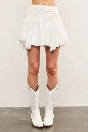 Ruched Tie Waist Asymmetrical Open Pleats Skort