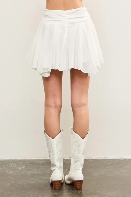 Ruched Tie Waist Asymmetrical Open Pleats Skort