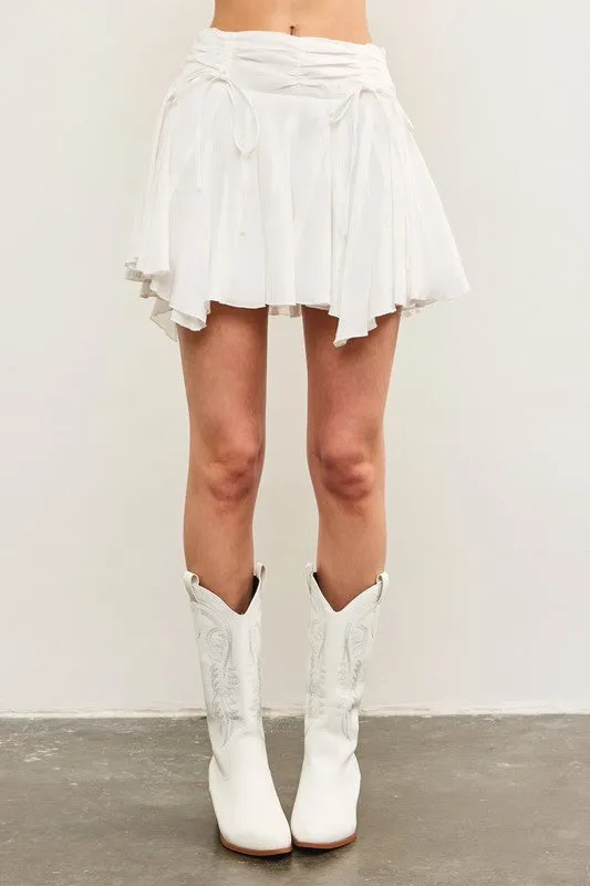 Ruched Tie Waist Asymmetrical Open Pleats Skort