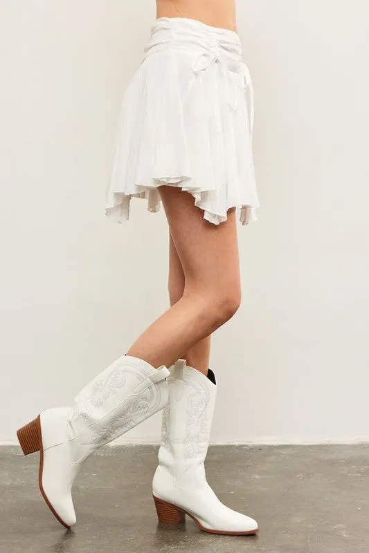 Ruched Tie Waist Asymmetrical Open Pleats Skort
