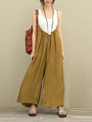 S-5XL Women Casual Sleeveless Strap Baggy Wide Leg Pant Jumpsuit Rompers
