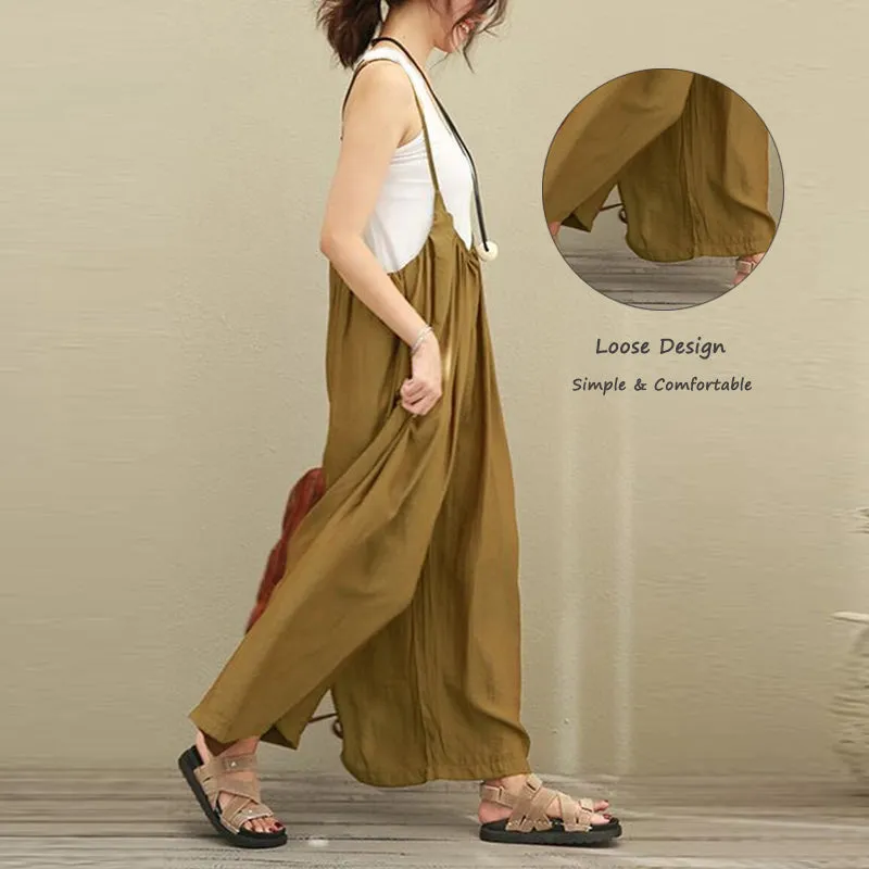 S-5XL Women Casual Sleeveless Strap Baggy Wide Leg Pant Jumpsuit Rompers