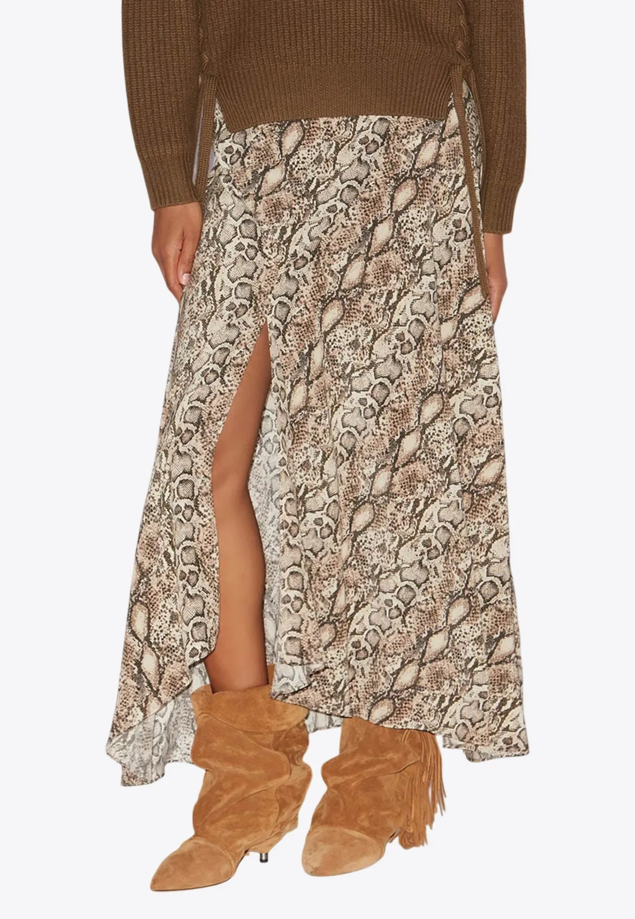 Sakura Printed Satin Midi Skirt