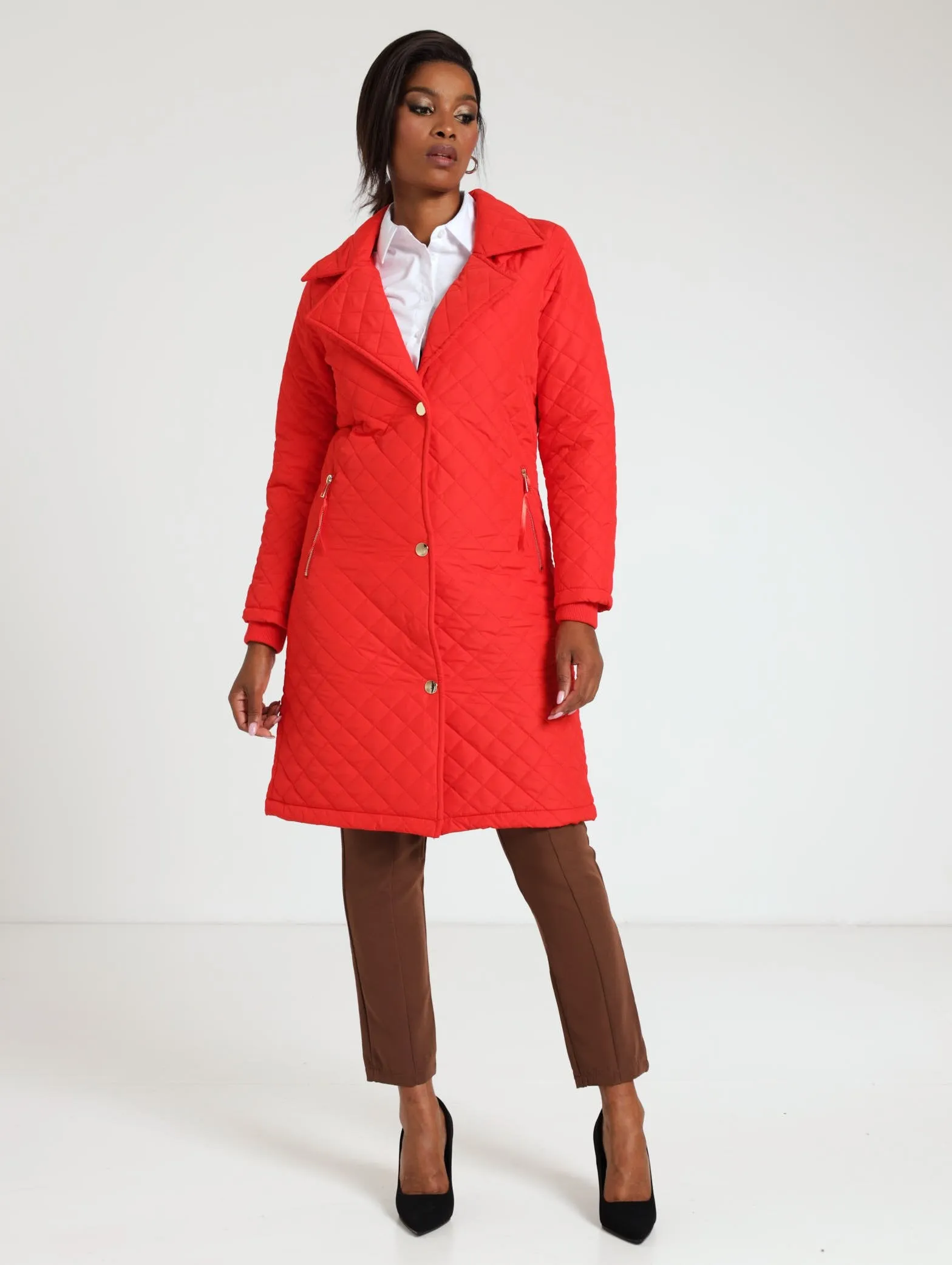 Sara Quilted Coat - Red
