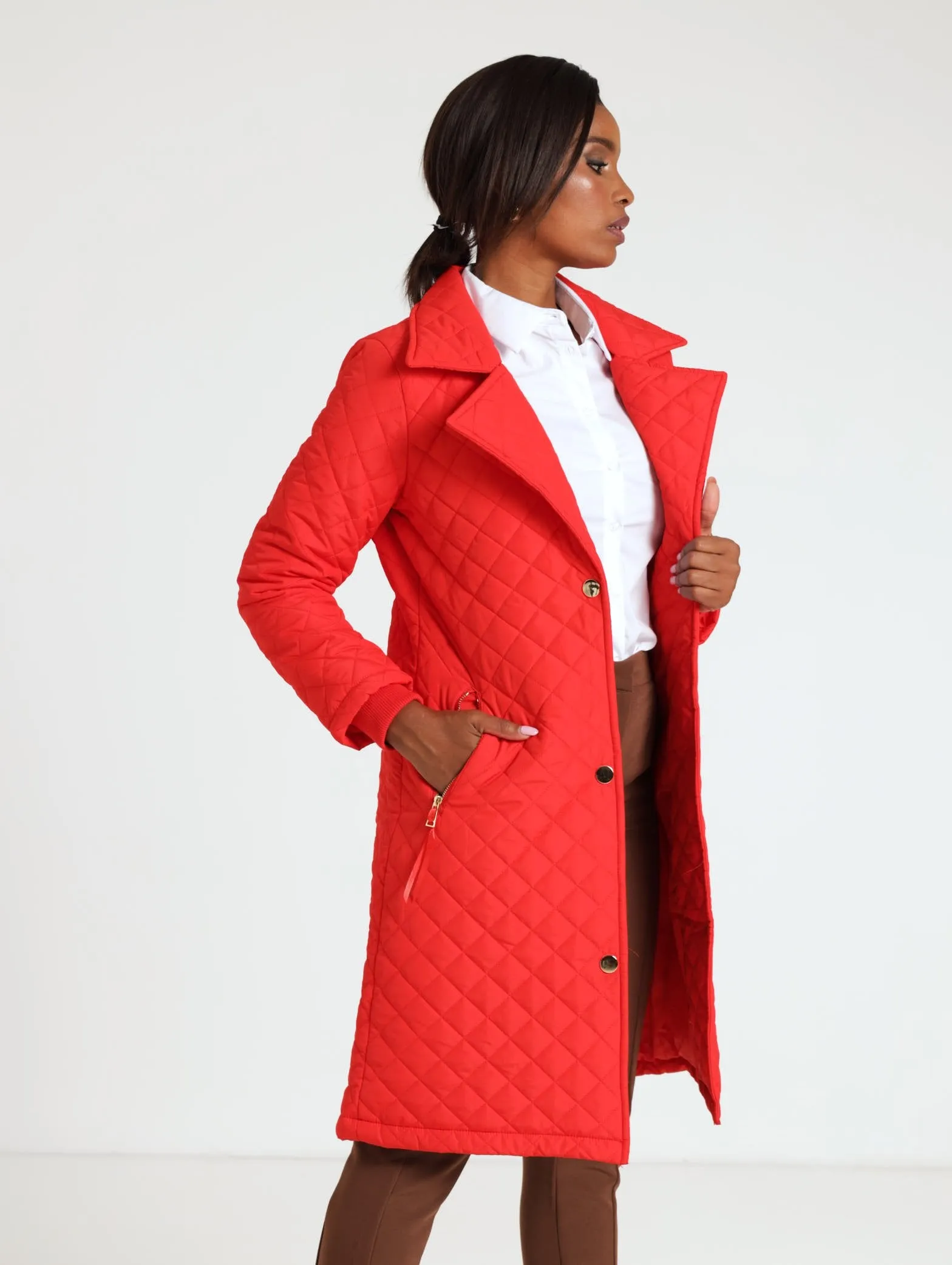 Sara Quilted Coat - Red