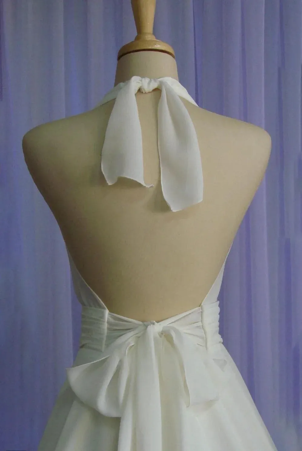 Sebella | Vintage Tea-Length Chiffon Wedding Dress With Halter Neck and Bow