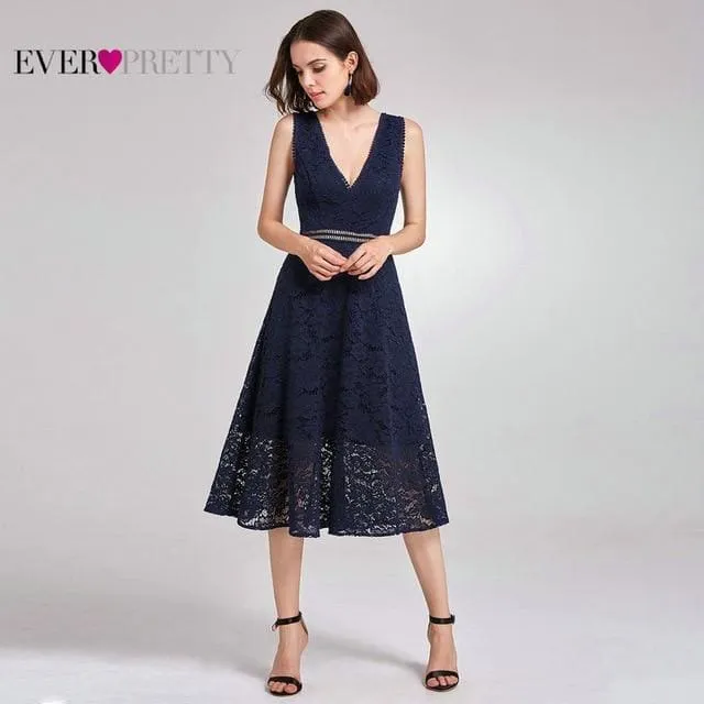 Sexy Lace O-Neck A-Line Hollow Evening Dresses