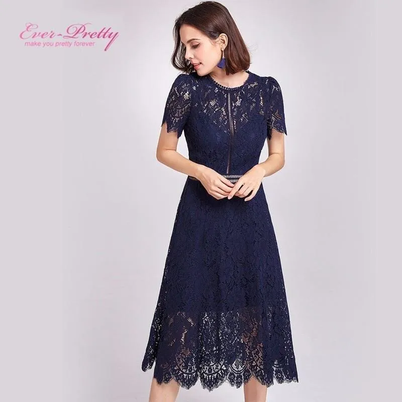 Sexy Lace O-Neck A-Line Hollow Evening Dresses