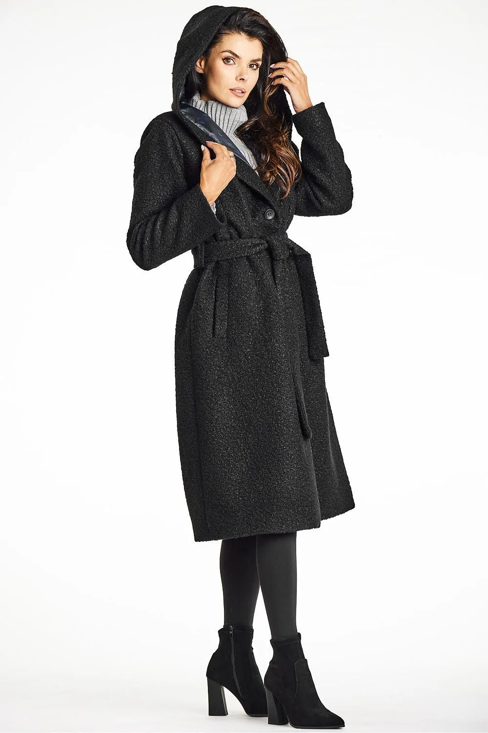 Shawl Collar Bouclé Belted Coat