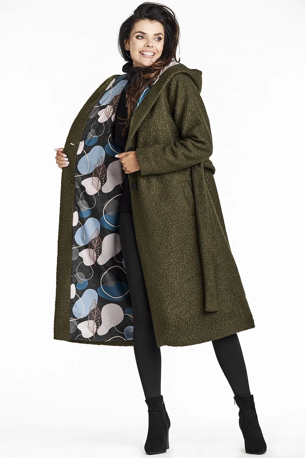 Shawl Collar Bouclé Belted Coat