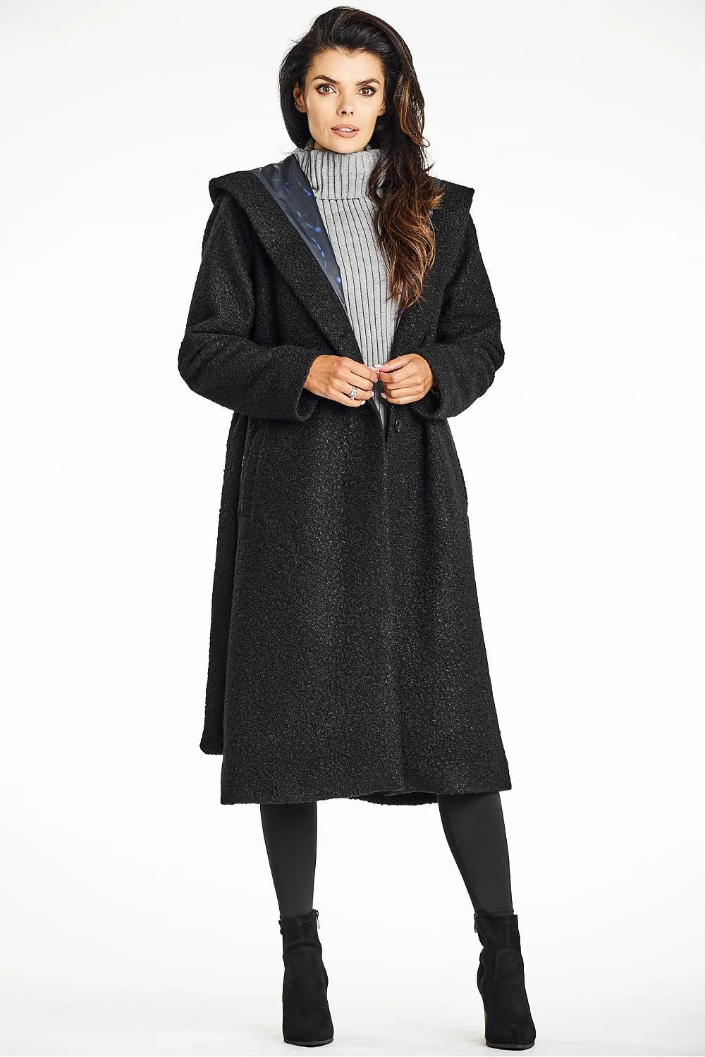 Shawl Collar Bouclé Belted Coat