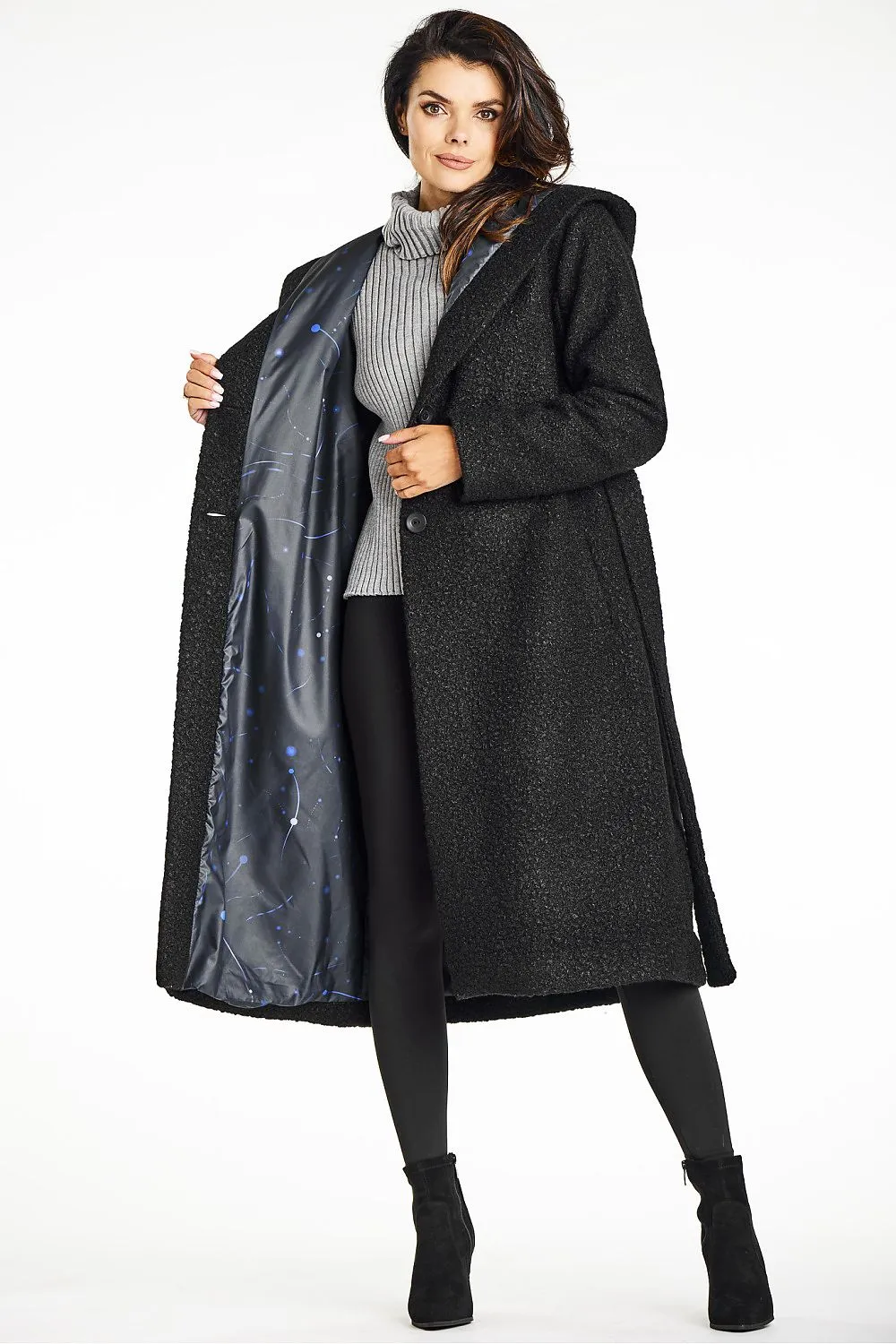 Shawl Collar Bouclé Belted Coat