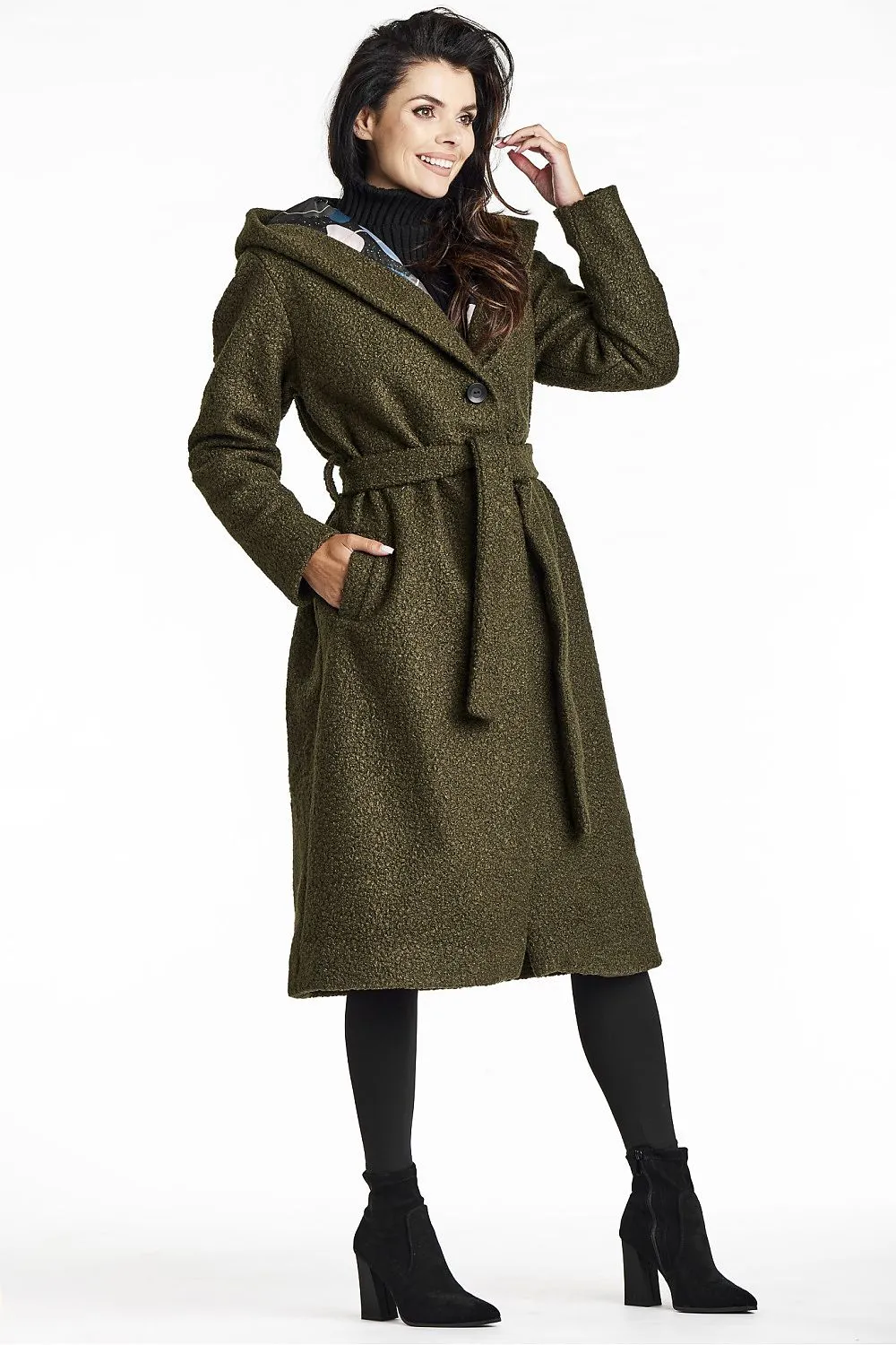Shawl Collar Bouclé Belted Coat
