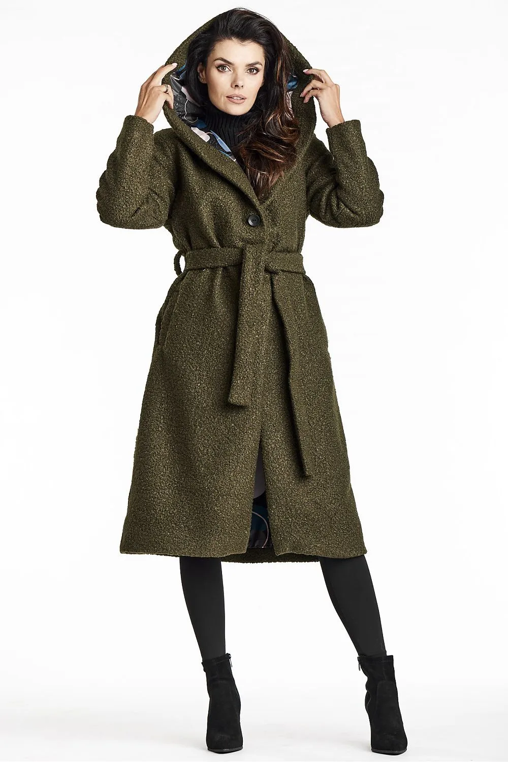 Shawl Collar Bouclé Belted Coat