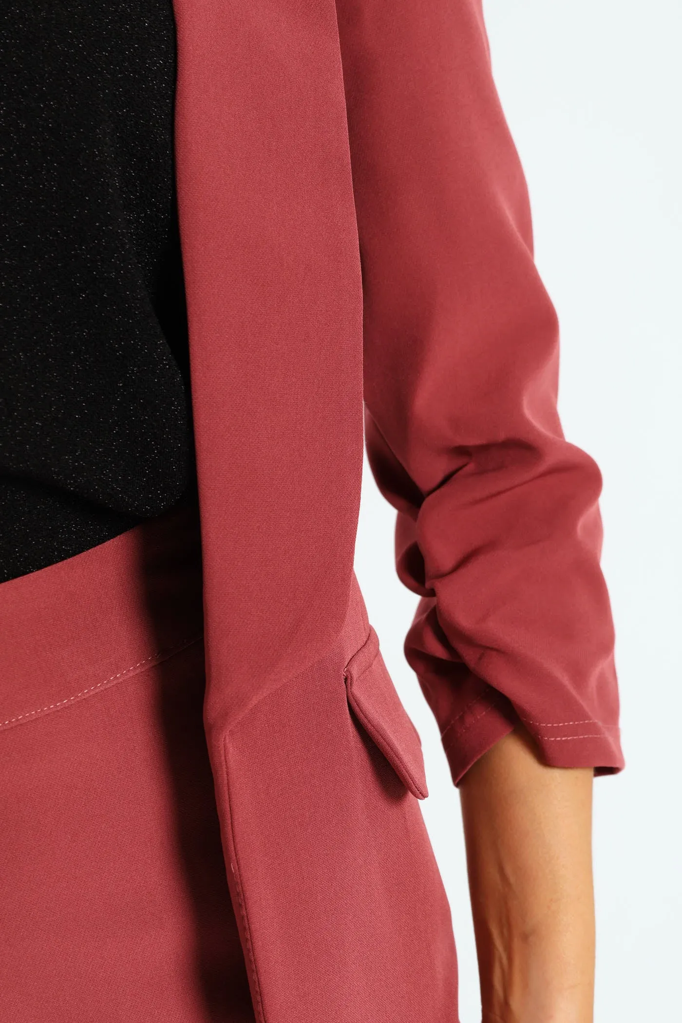 Shawl Collar Gauged Sleeve Blazer - Dusty Pink