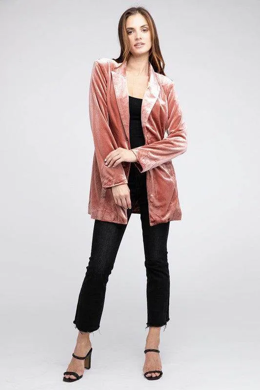 Shiny Velvet Peak Lapel Single Blazer