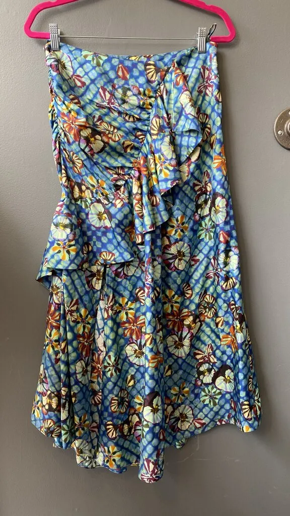 Silk Ruffle Asymmetrical Midi Skirt