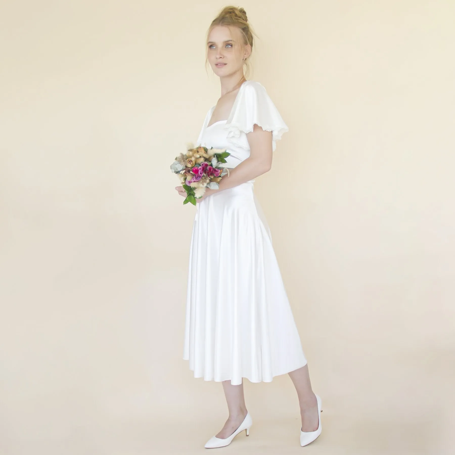 Silky Wedding Midi Skirt, Bridal Satin Tea length wedding Skirt #3039