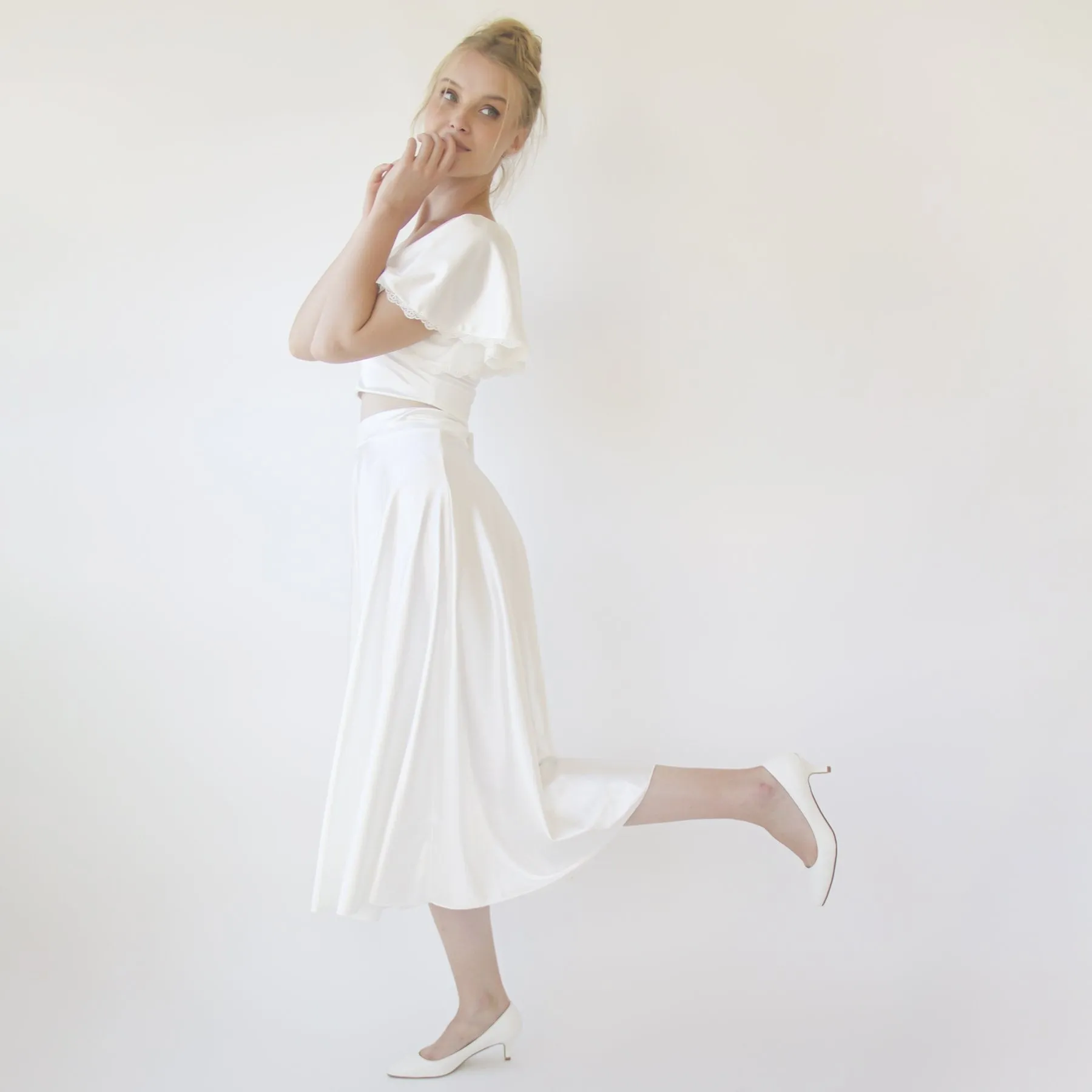 Silky Wedding Midi Skirt, Bridal Satin Tea length wedding Skirt #3039