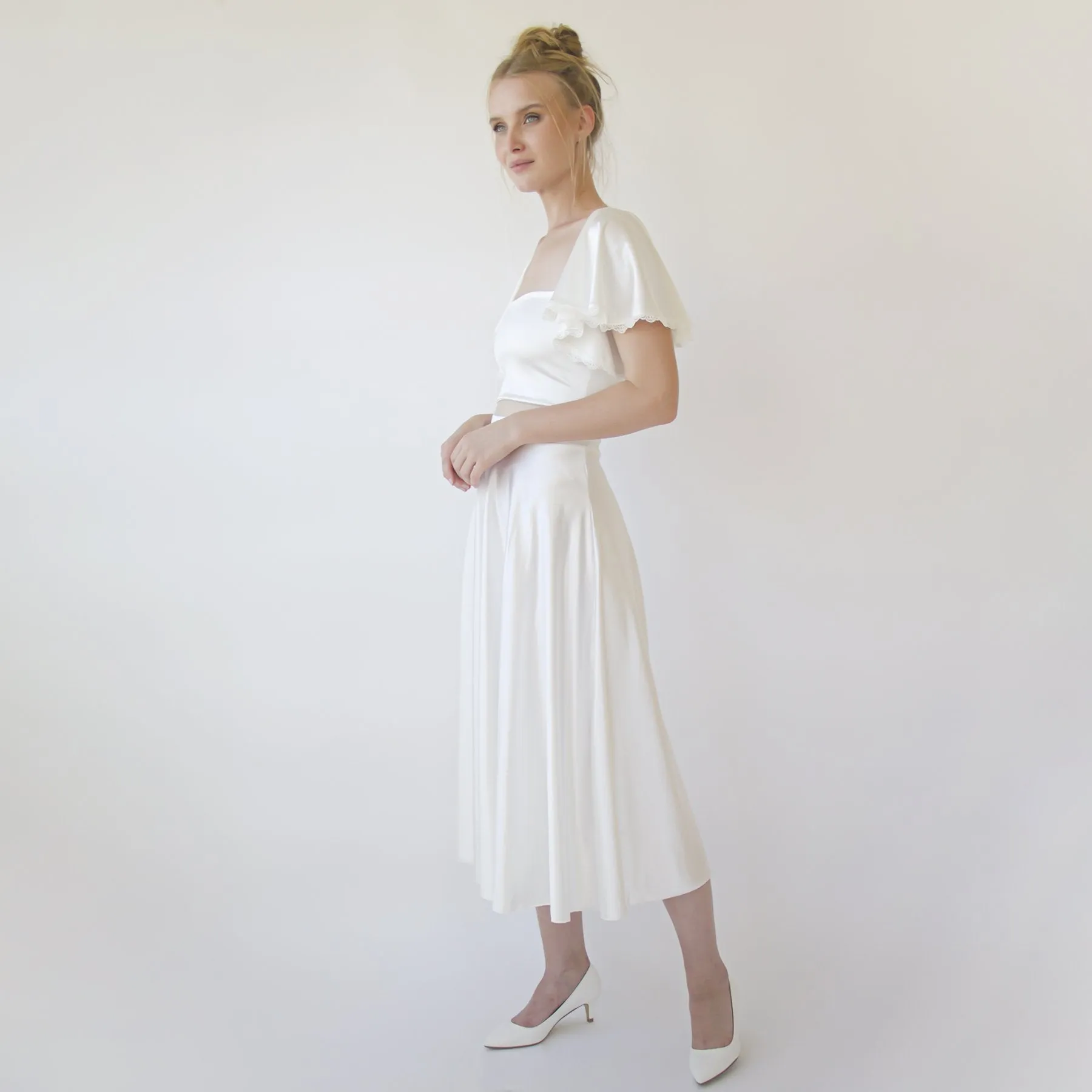 Silky Wedding Midi Skirt, Bridal Satin Tea length wedding Skirt #3039