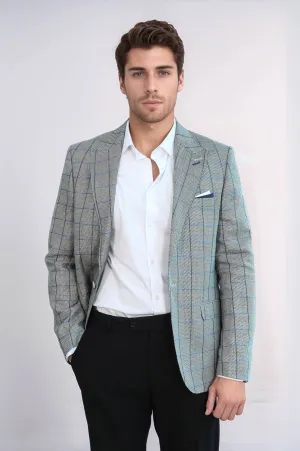 Single Button Pointed Collar Light Blue Blazer - Wessi