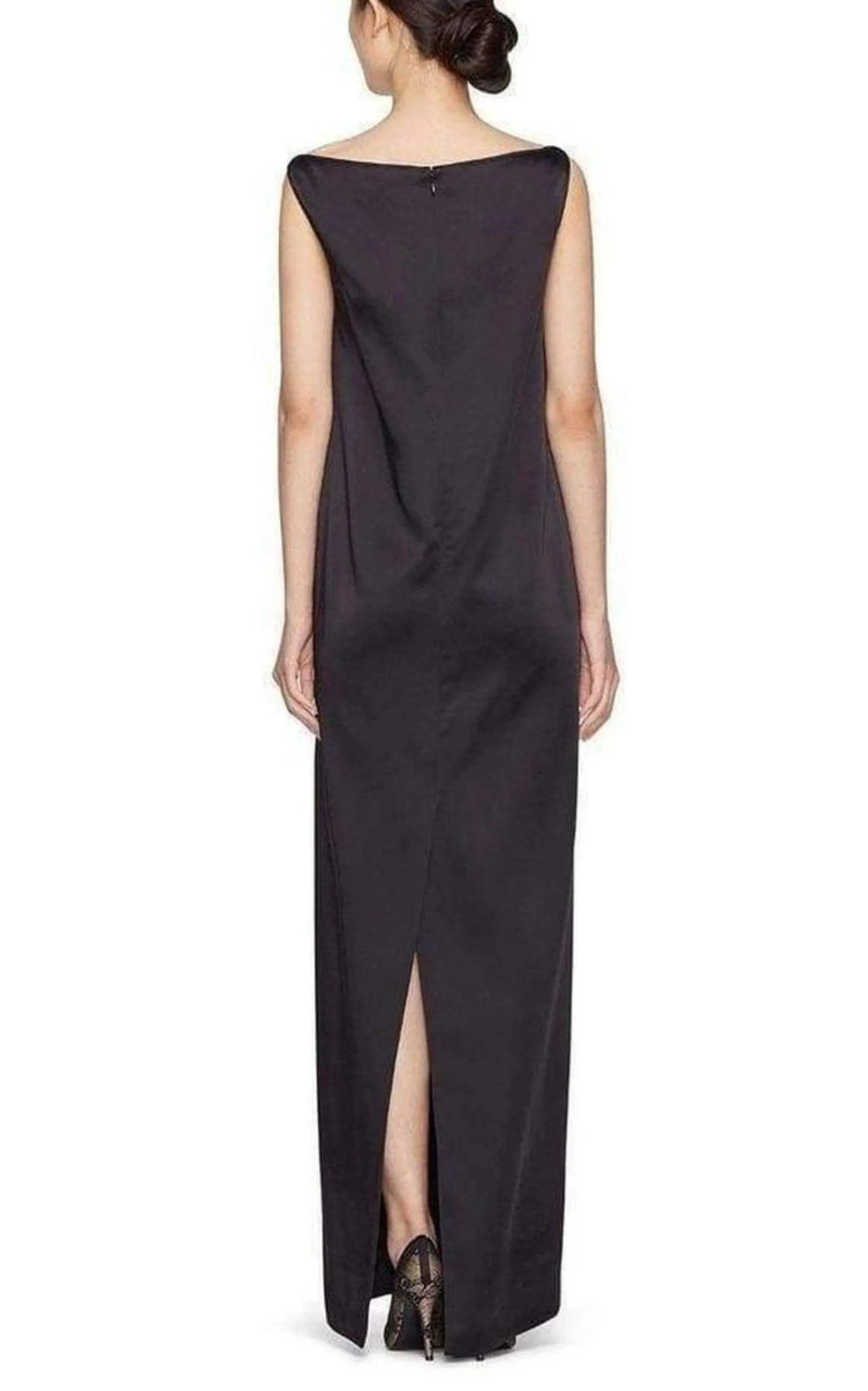 Sleeveless Black Satin Maxi Gown