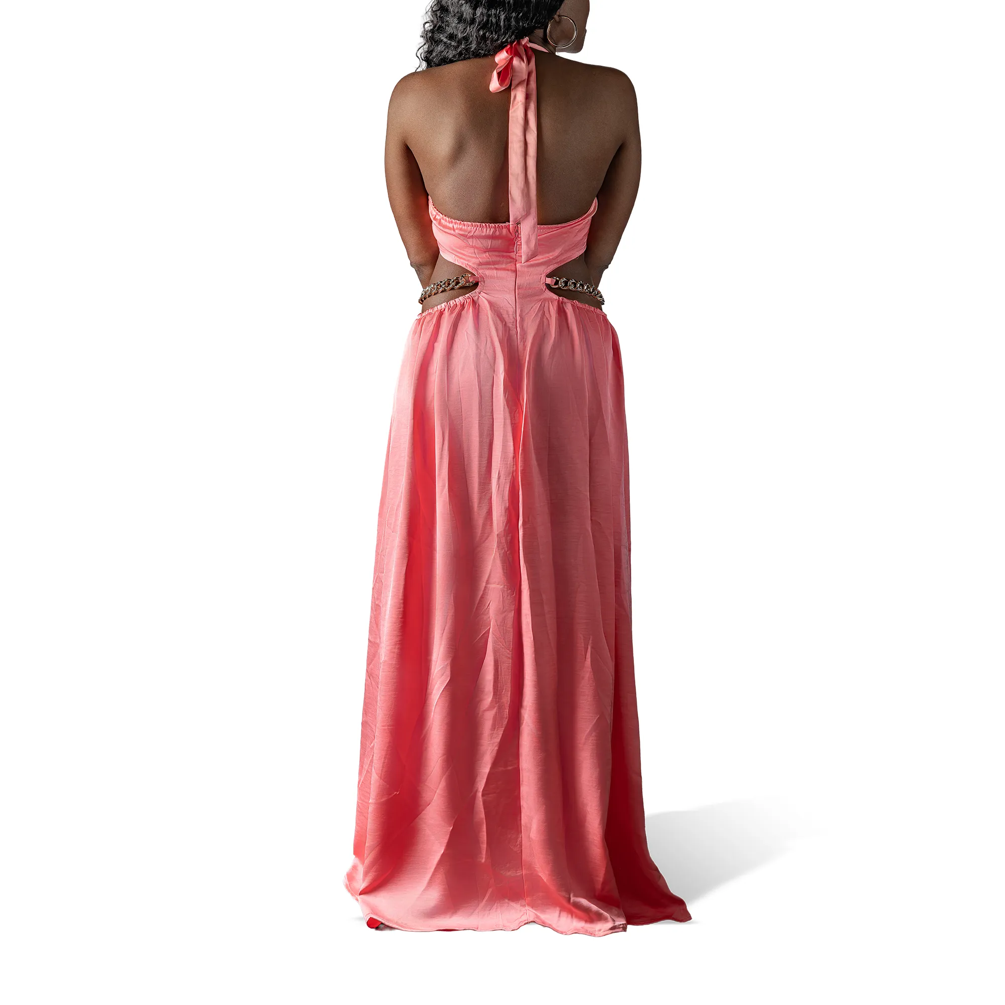 Sleeveless Cut Out Chain Detailed Open Back Maxi Dress