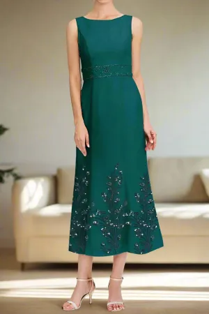 Sleeveless Peacock Tea Length Chiffon A-Line Mother of the Bride Dress