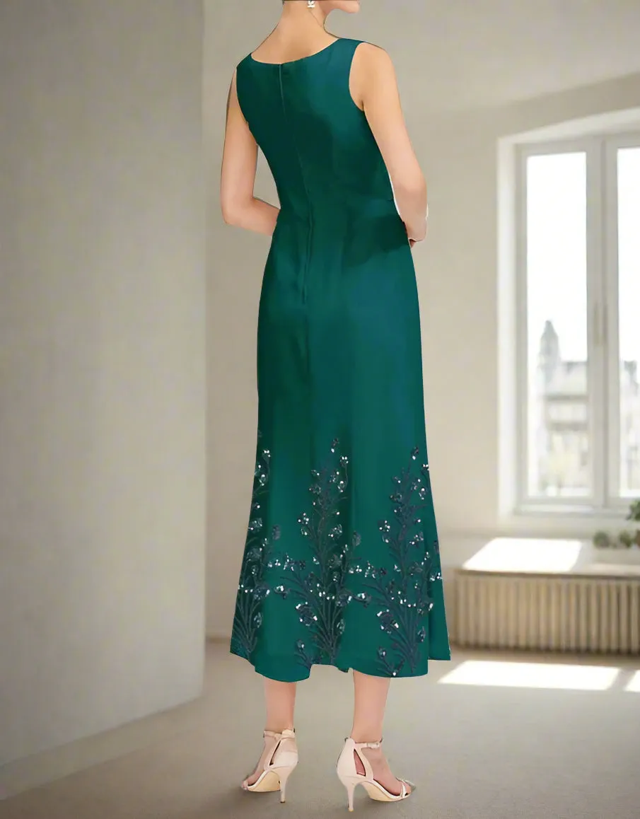 Sleeveless Peacock Tea Length Chiffon A-Line Mother of the Bride Dress