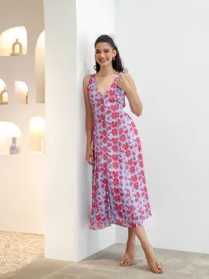 Sleeveless V Neck Floral Maxi Dress
