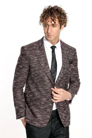 Slim Fit Patterned Sport Burgundy Men Blazer - Wessi